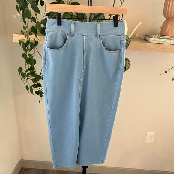 Halara Flex High Waisted Bodycon Denim Casual Midi Skirt Cyan Blue Small Stretch - Picture 3 of 12